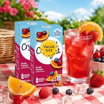 Fruit Punch On The Go Drink Mix - Two (2) Pack of 10pck/0.13oz Pouches - Sugar-Free, Low-Calorie Refreshment Anytime, Anywhere with Candy Freezer Wooden Spoon (Fruit Punch) - Wooden Spoon