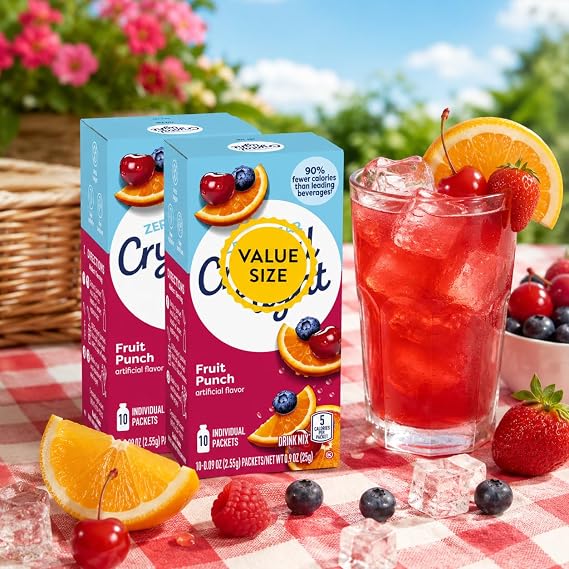 Fruit Punch On The Go Drink Mix - Two (2) Pack of 10pck/0.13oz Pouches - Sugar-Free, Low-Calorie Refreshment Anytime, Anywhere with Candy Freezer Wooden Spoon (Fruit Punch) - Wooden Spoon
