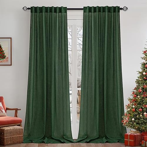 Miniatura 8 de Cortinas de lino MIULEE de 84 pulgadas de largo para sala de estar; 2 paneles, bolsillo para varilla con solapa trasera verde salvia, cortinas