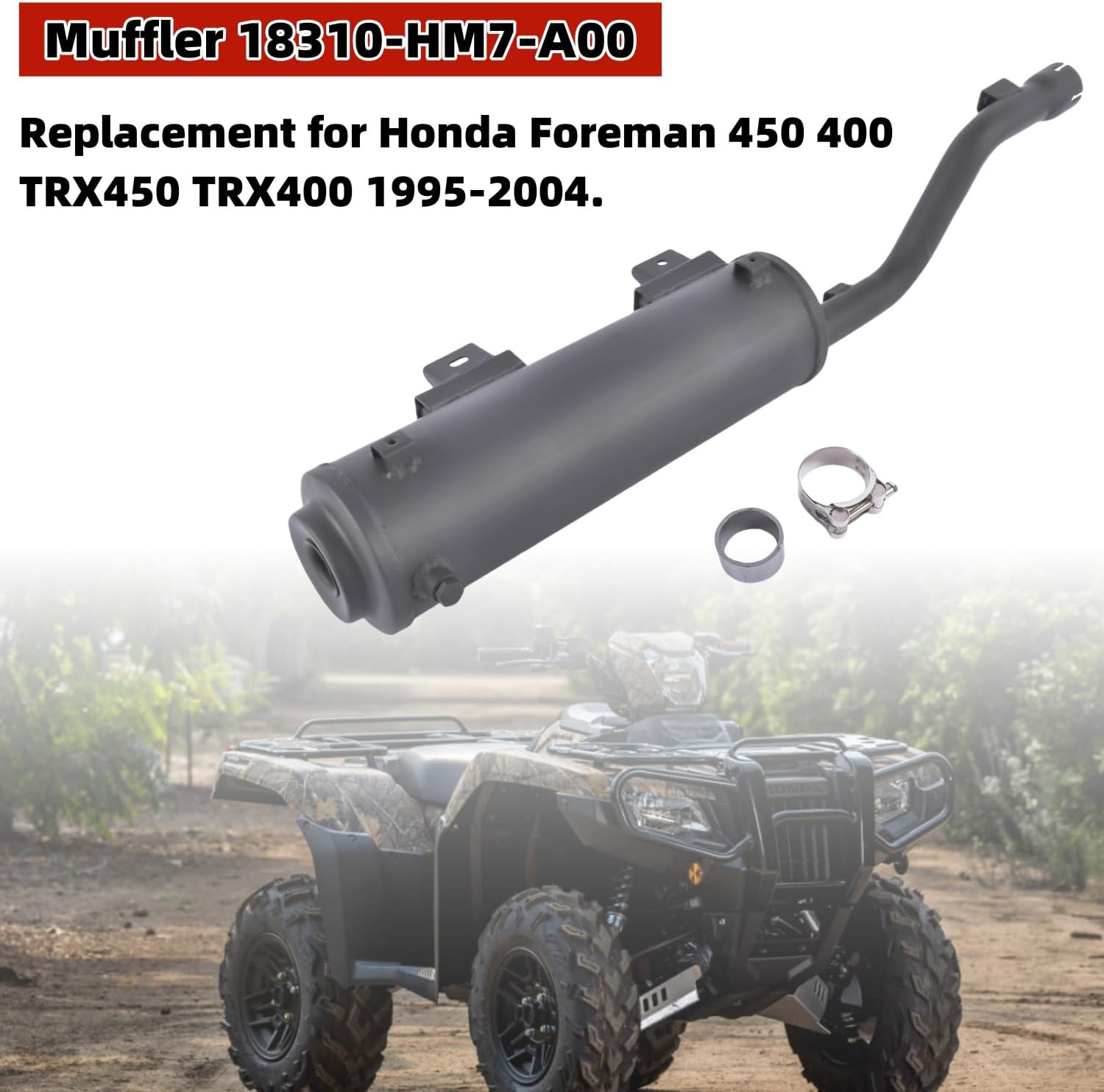 18310HM7A00 Muffler Replacement for 1995-2004 Honda Foreman 450 400 TRX450 TRX400 18310-HN0-670 18310-HM7-000 18310-HM7-A40 18310-HM7-A00 Vahaha