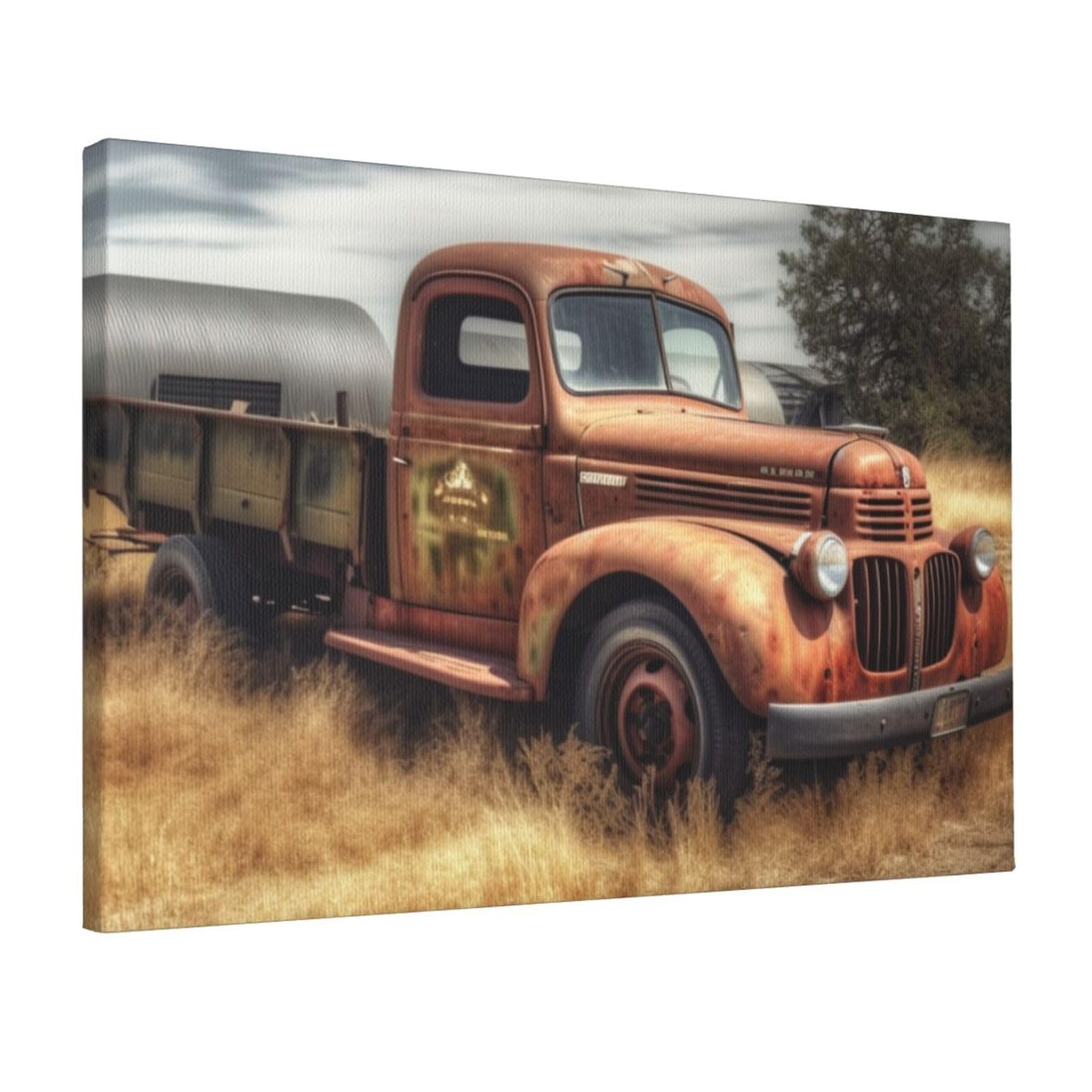 KLOPH Old Truck Car Canvas Wall Art for Living Room 12"x18" Modern Artwork Painting for Bathroom Hanging Canvas Prints Aesthetic Wallart for Bedroom Kitchen Office Wall Decor