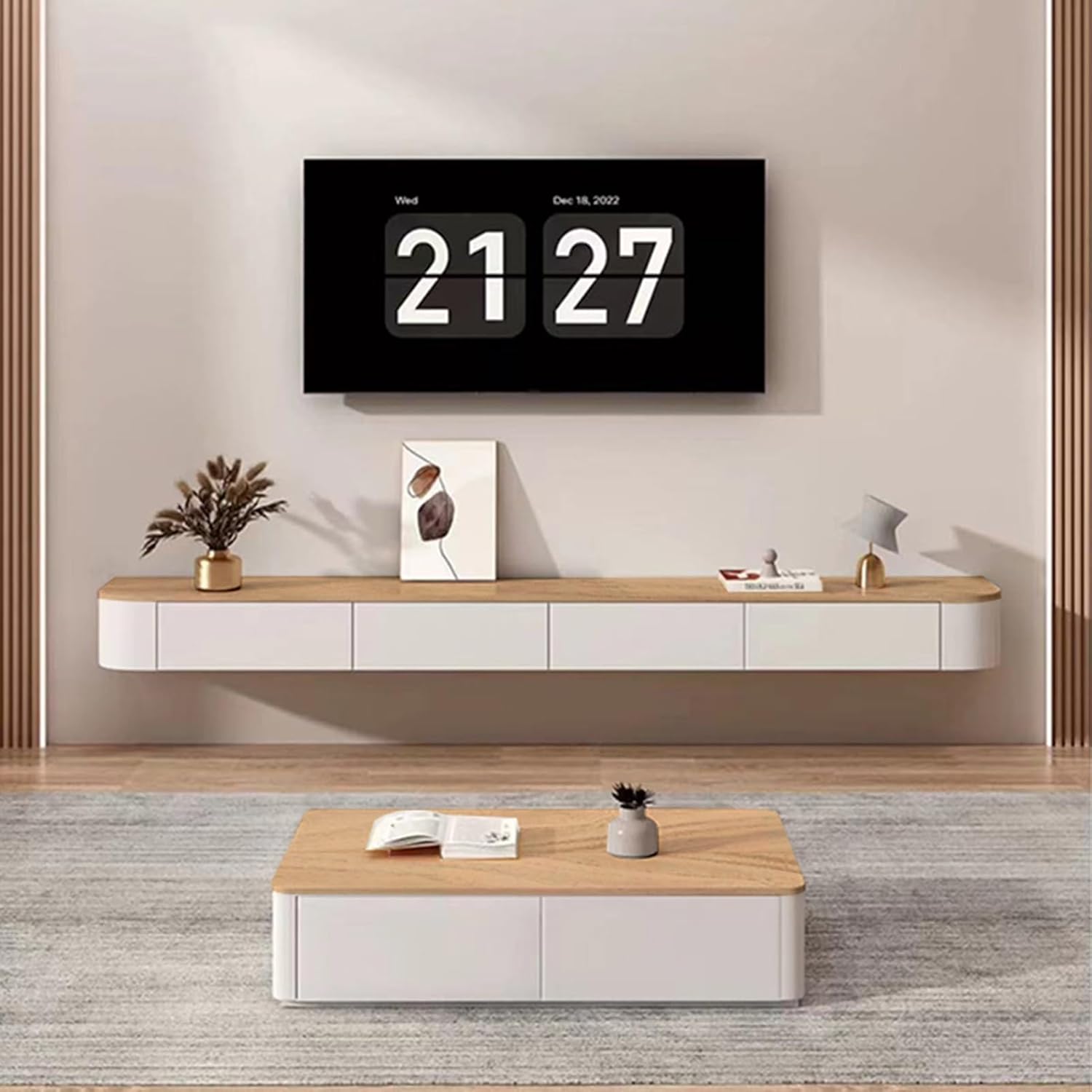 Floating TV Stand - Wall Mounted Media Console with 2 Drawer, Floating Entertainment Center TV Cabinet, Wall Mounted Audio/Video Shelf for Home Room (Wood, 78.74x7.87x9.45IN)