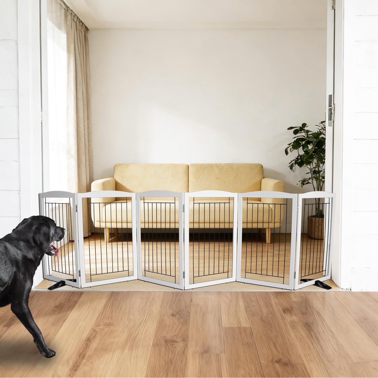 Dog Fence Indoor,Dog Gate Indoor for Doorway pet gate -6-Panel Freestanding, Hallways, House or Stairs -120x32-Inch Retractable Foldable Expandable