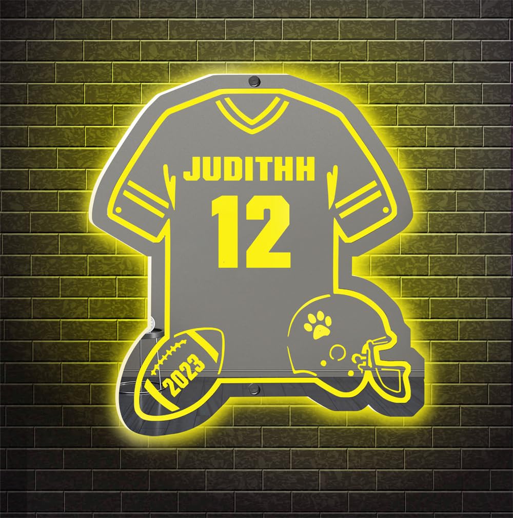 MYZQIFF Personalized Name Football Rugby Jersey Led Mirror Light for Bedroom, Sport Football Rugby Neon Sign Wall Art, Football Rugby Night Light Decoration for Bedroom,Rugby Sport Gift for Men Kids