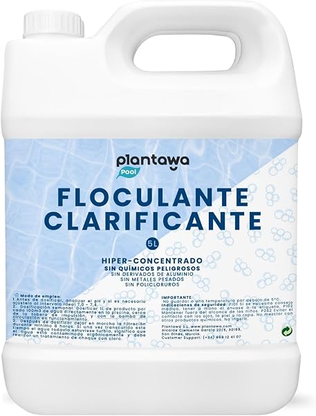 PLANTAWA Floculante Piscina Líquido 5L | Clarificador Agua Turbia Piscina | Mejora Filtración y Agrupa Partículas en fondo | Acción Rápida y Dosificación Precisa | Compatible con Todo Tipo de Piscinas - 1