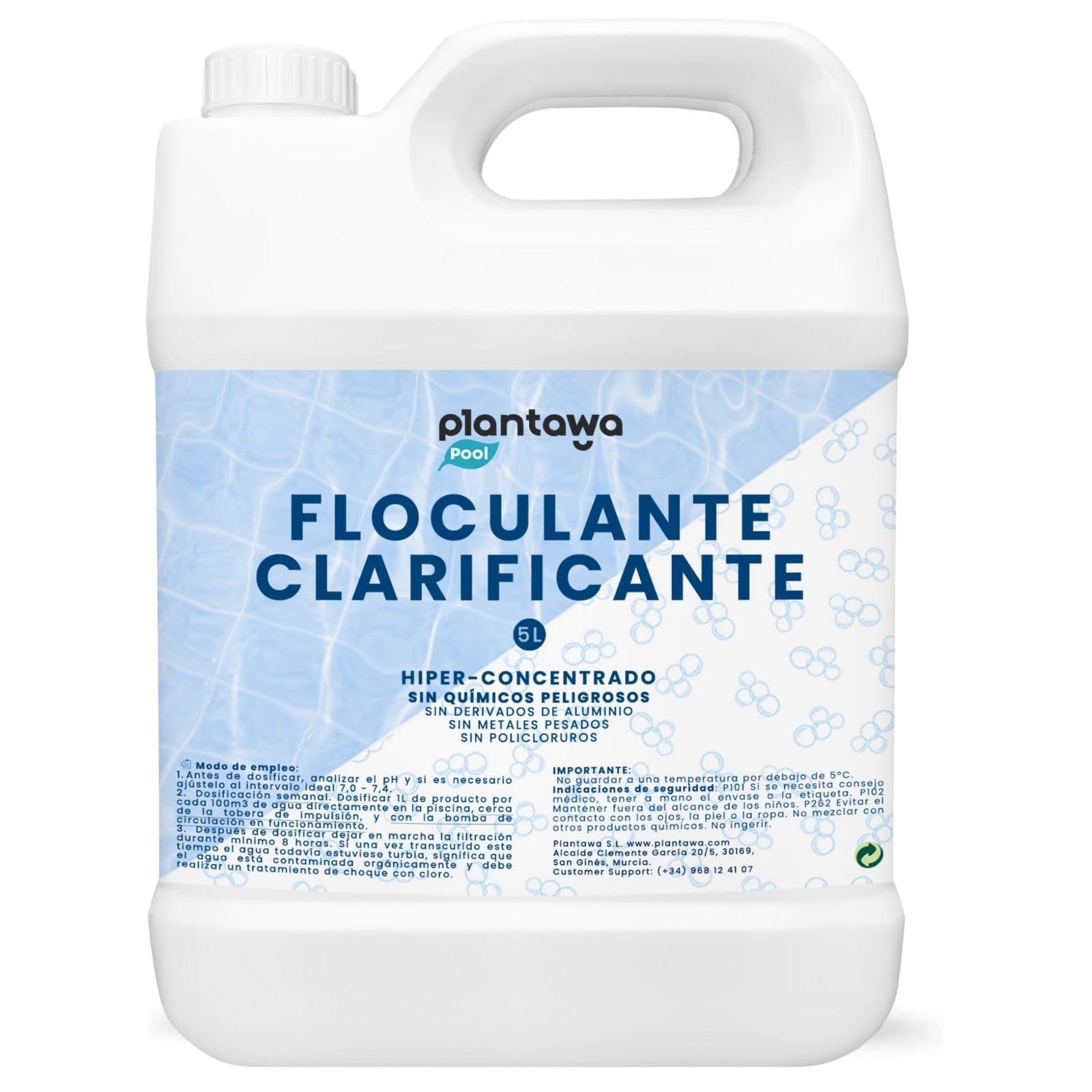 PLANTAWA Floculante Piscina Líquido 5L | Clarificador Agua Turbia Piscina | Mejora Filtración y Agrupa Partículas en fondo | Acción Rápida y Dosificación Precisa | Compatible con Todo Tipo de Piscinas
