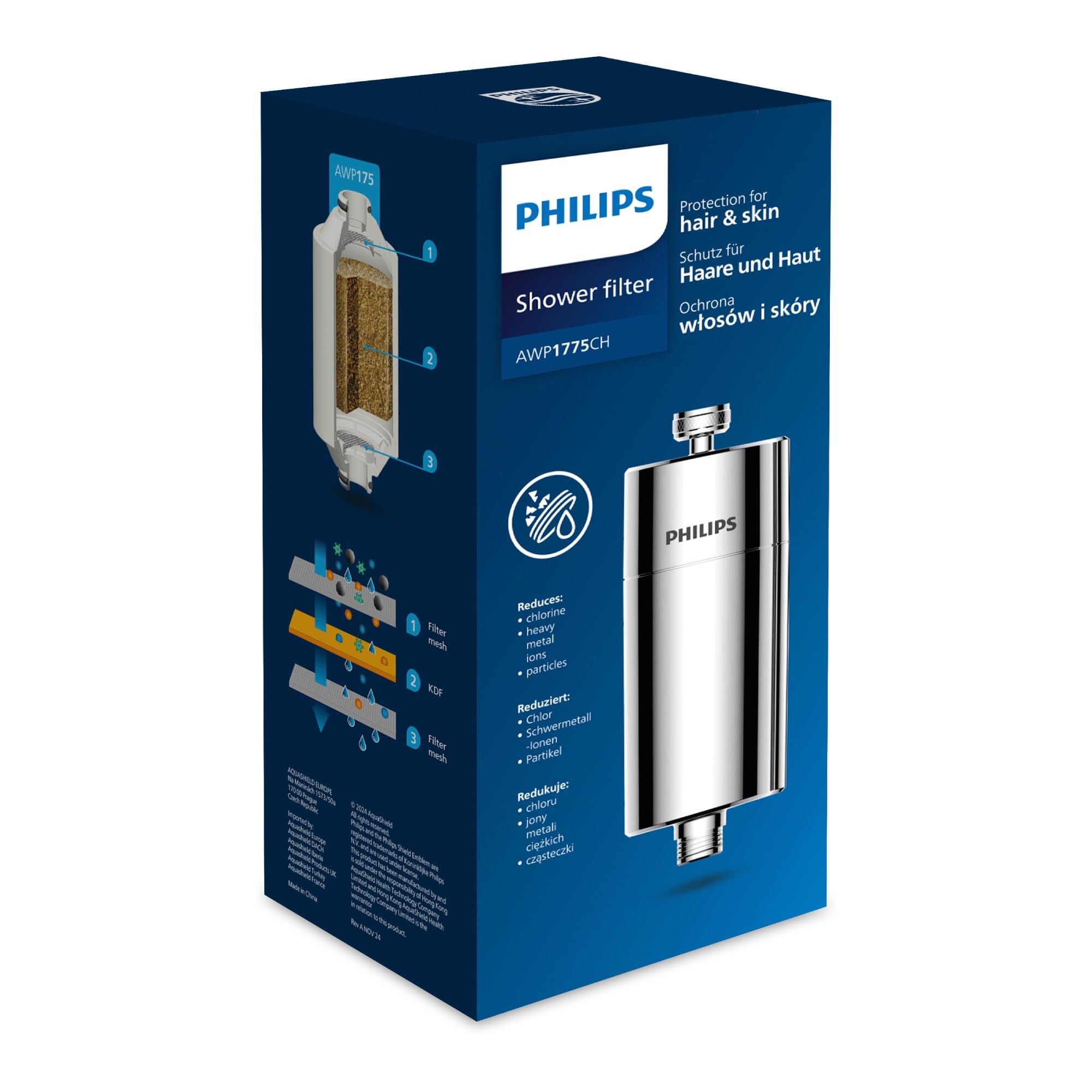 PhilipsWater - In-Line Shower Filter, Reduces Chlorine by up to 99%, Easy to Instal, Fits all standard hoses and taps