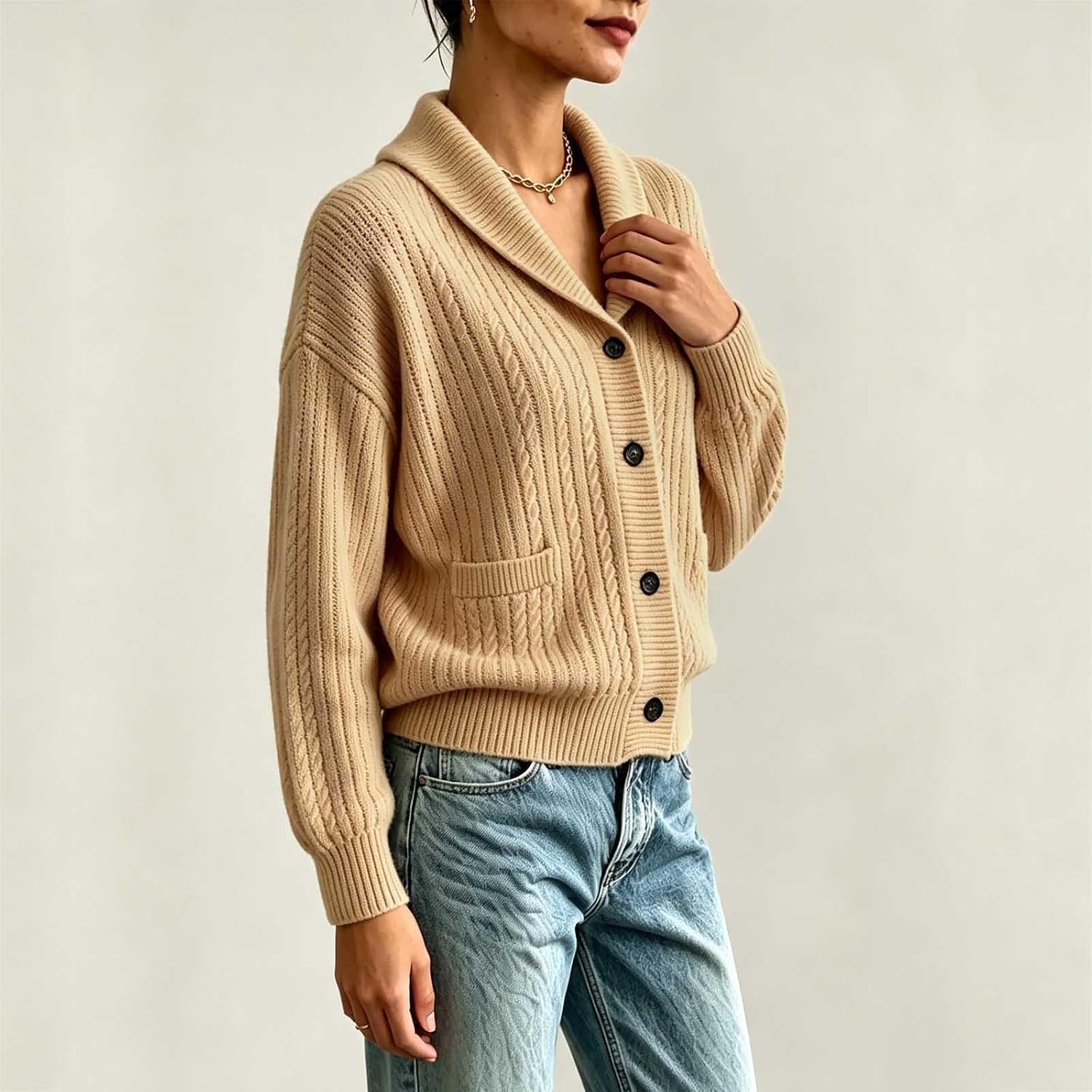 Chunky Cardigan for Women Fall Button Cable Knit Sweater Coats