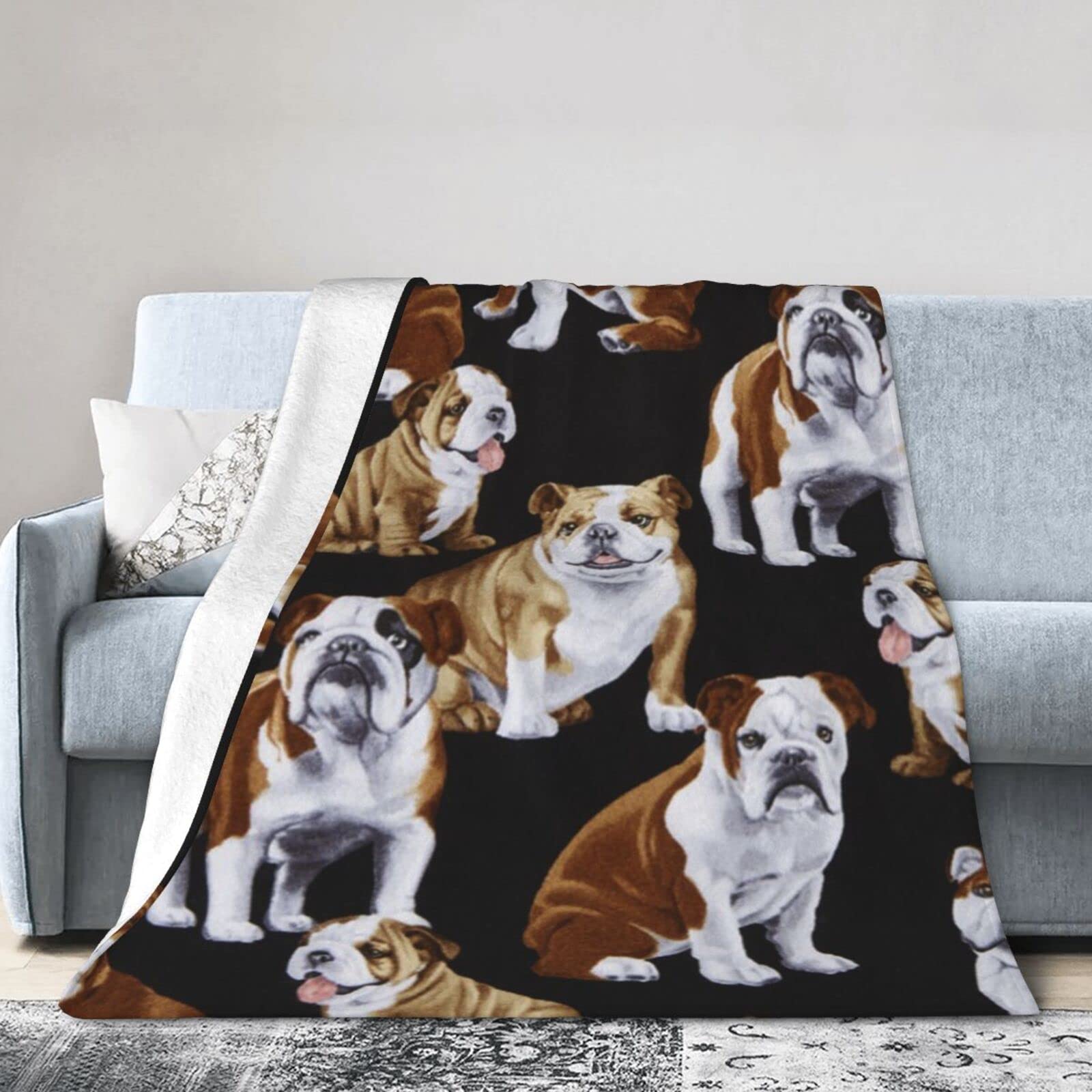 Couverture bouledogue anglais en polaire microfibre douce pour lit et canapé