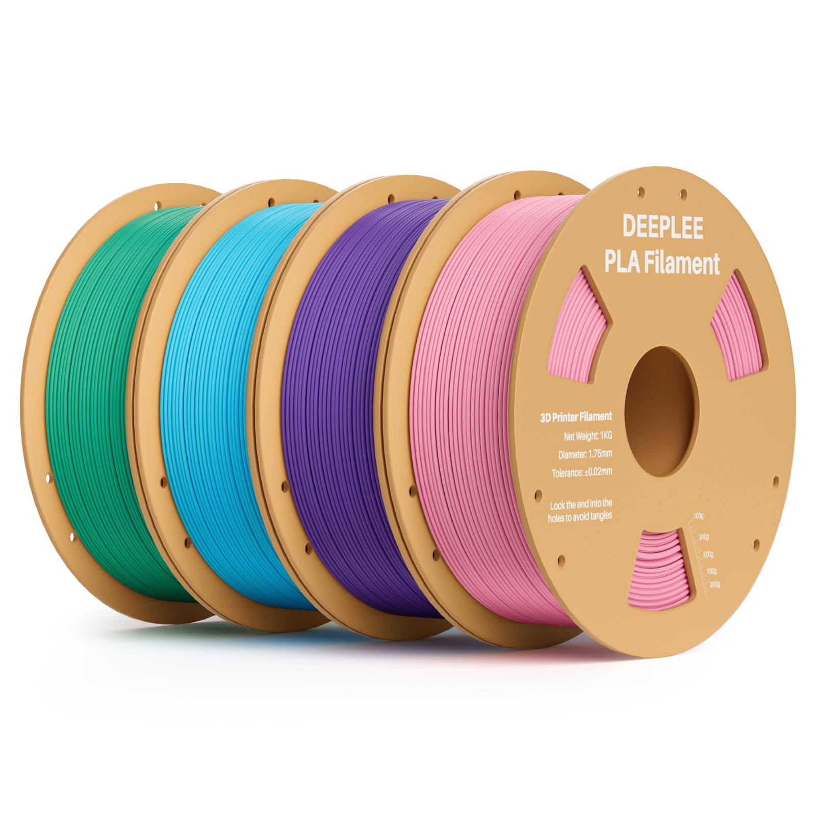 PLA 1.75mm 3D Printer Filament, 4 Pack 1kg Pink/Purple/Sky Blue/Sea Green