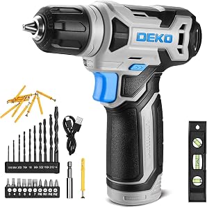 DEKO 8V Cordless Drill, Drill Set with 3/8" Keyless Chuck, Built-in LED, Type-C Charge Cable, 42pcs Acessories, Power Drill for Drilling and Tightening/Loosening Screws