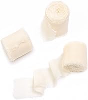 Vista 17 de Ling's moment Cinta de satén de seda, 6.7 yardas (blanco/beige) para envolver regalos, bodas, ramos florales, decoración de fiestas, cintas