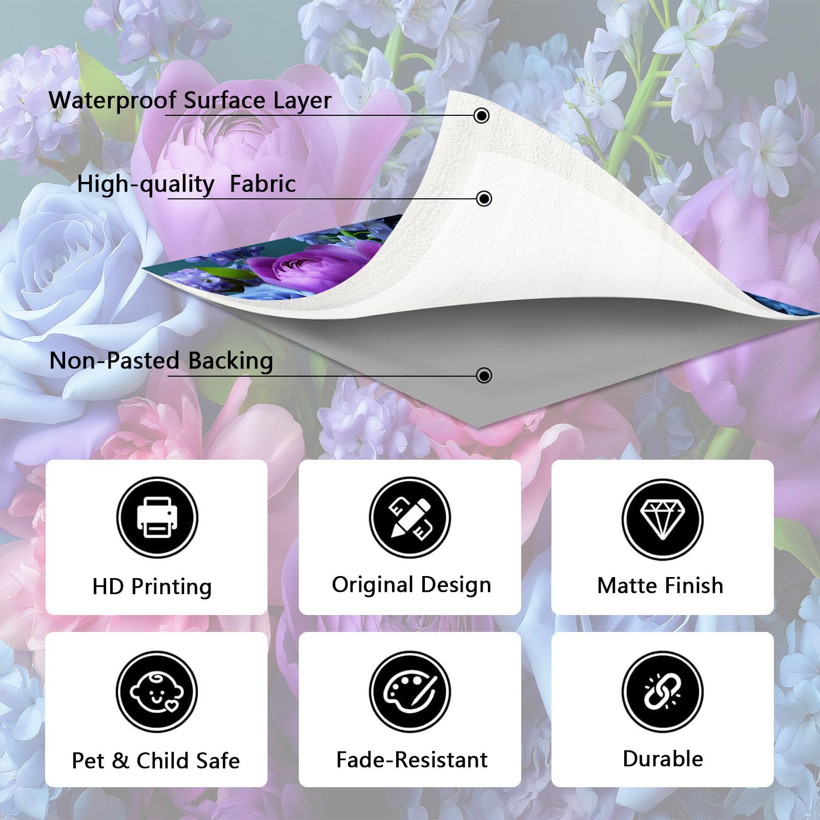 Générique Papier Peint Panoramique Floral Gros Plan 250 x 175 cm Papier Peint Intissé Mural, Roses Pivoines Jacinthes Geant Mural, pour Salon restaurant Décoration Murale