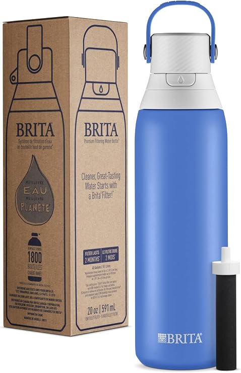 Brita Stainless Steel Water Filter Bottle, 20 Ounce, Ocean, 1 Count
