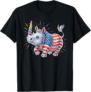 Rhino Unicorn - 4th Of July USA Flag Rhinoceros Safari Lover T-Shirt