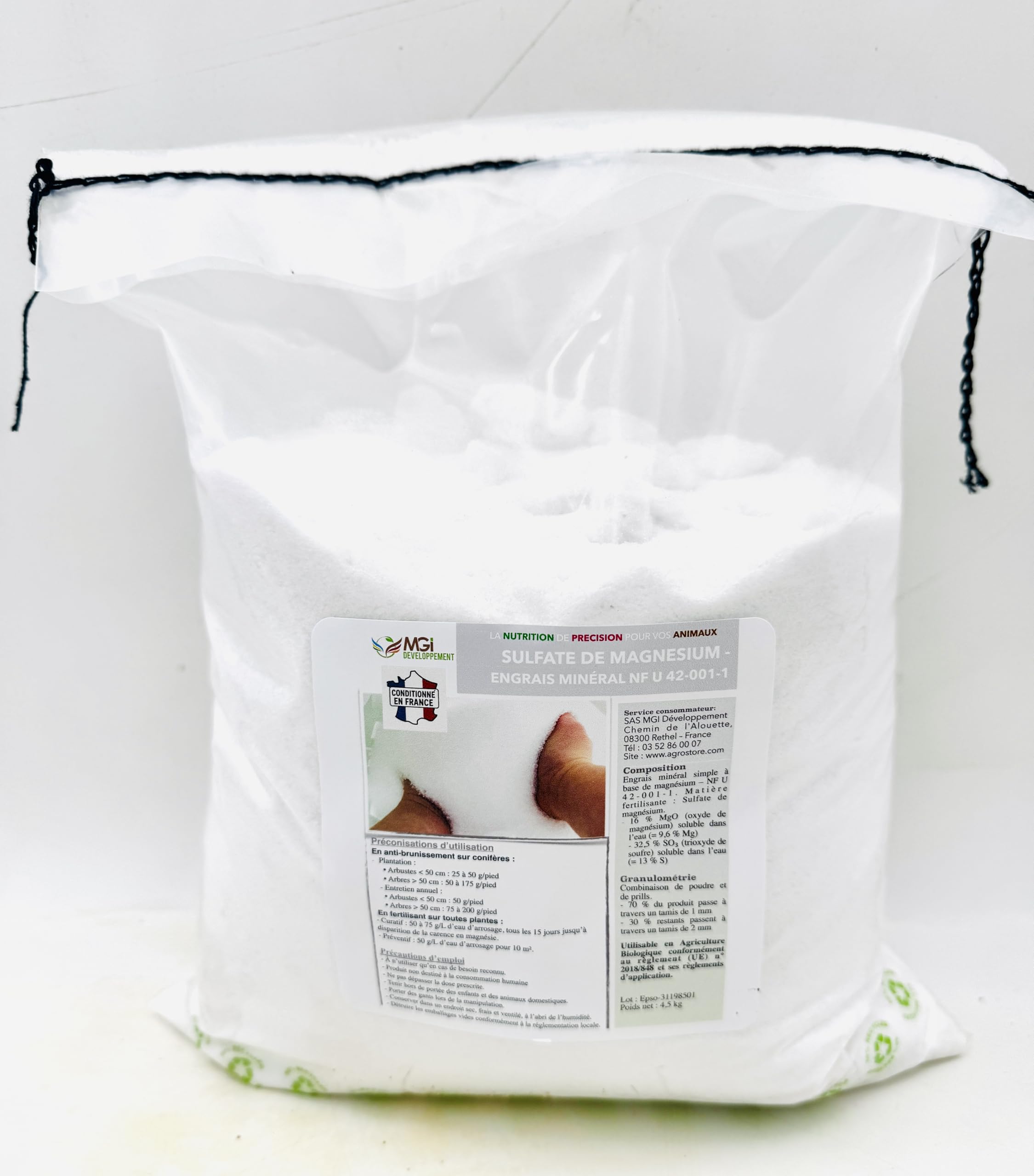12,5KG Engrais minéral Sulfate de Magnésium – 16% MgO – Anti-carences Magnésie – Anti-brunissement NF U 42-001-1 – Utilisable en Agriculture Biologique