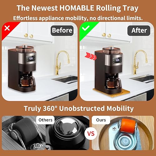 Miniatura 2 de HOMABLE Bandeja rodante de bambú con ruedas giratorias para una rotación suave de 360, versión más reciente deslizante para electrodomésticos sin