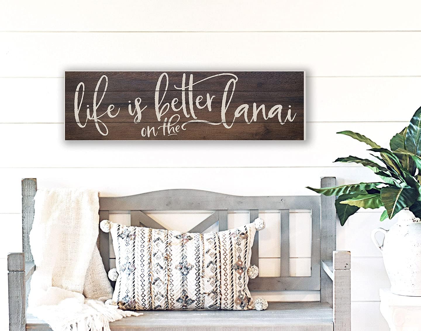 35"x10" Walnut/Tan Life is Better on Lanai Indoor Outdoor Sign