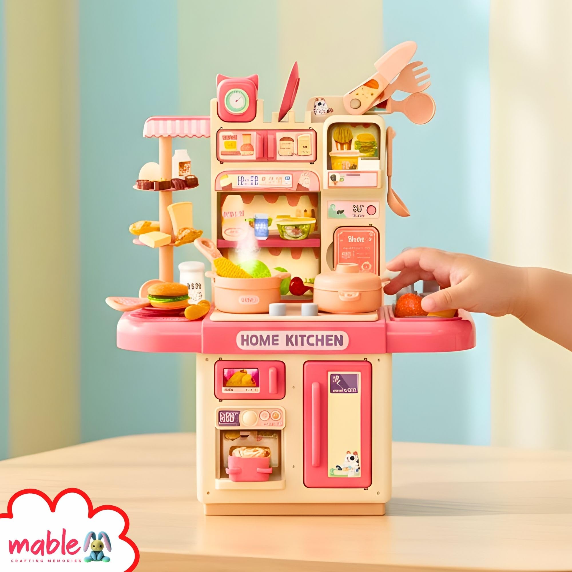Mable Kids Kitchen Set – Interactive Pretend Play Cooking Toy with Mini Utensils | Realistic Role Play Kitchen for Girls & Boys | Light & Sound Fun, Imaginative Play, Early Learning Toy – Multicolor 3