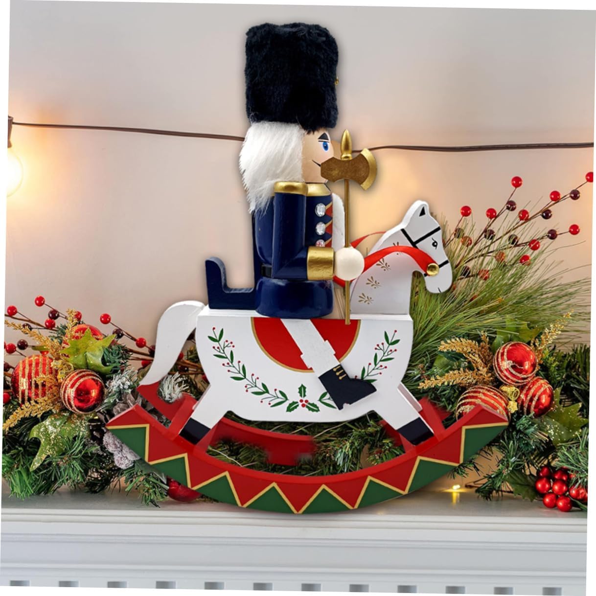 PRETYZOOM Wooden Christmas Nutcracker Figurine Large Figure on Horse Decorative Nutcracker Table Centerpiece Holiday Home and Garden Party Ornament