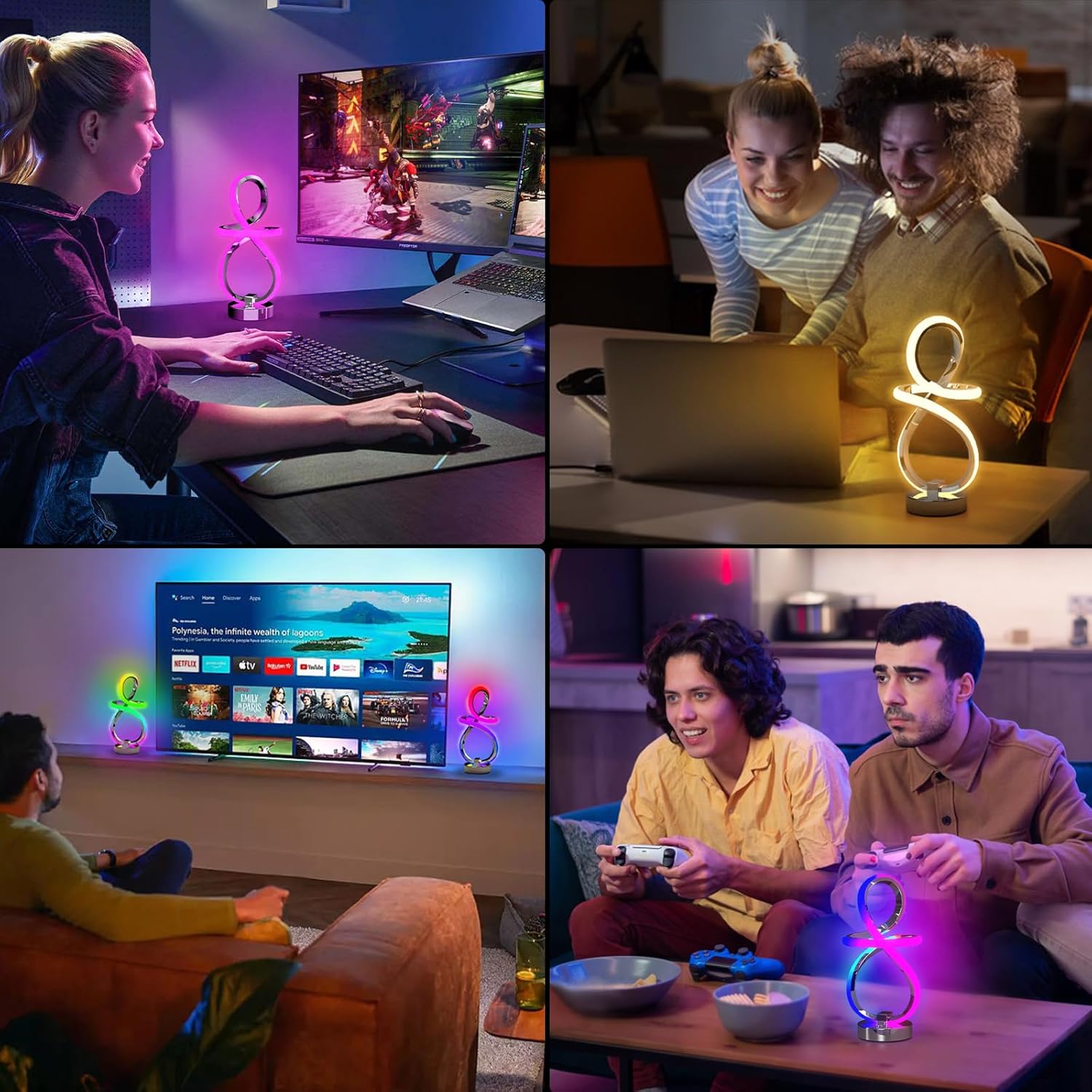Modern Table Lamps, 3 Levels Dimmable Spiral LED Lamp with Memory Function, Touch & Remote Control Bedside Lamp with 16 Modes, RGB Color Changing Lamp Decoration Bedroom, Christmas Gift
