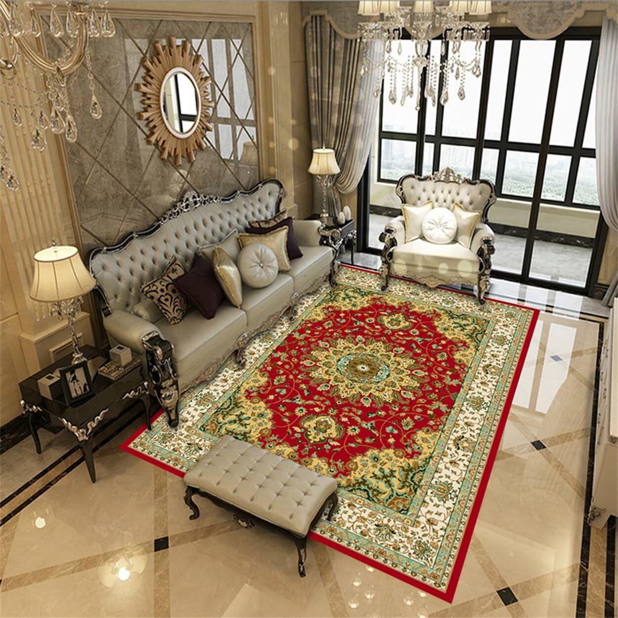 Tapis floral rouge 135x190 pour salon et chambre d'enfant moderne