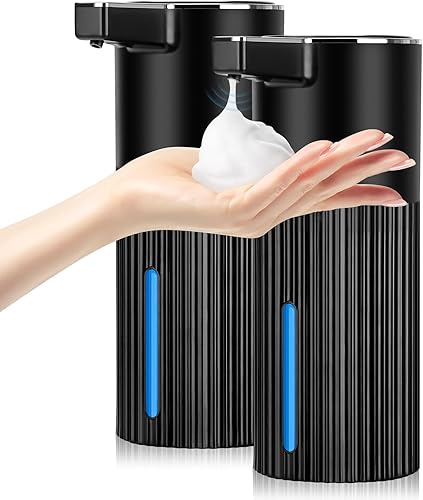Paquete de 2 dispensadores automáticos de jabón plástico de 14 onzas  Espuma de montaje en pared ajustable de 4 niveles de espuma negra recargable