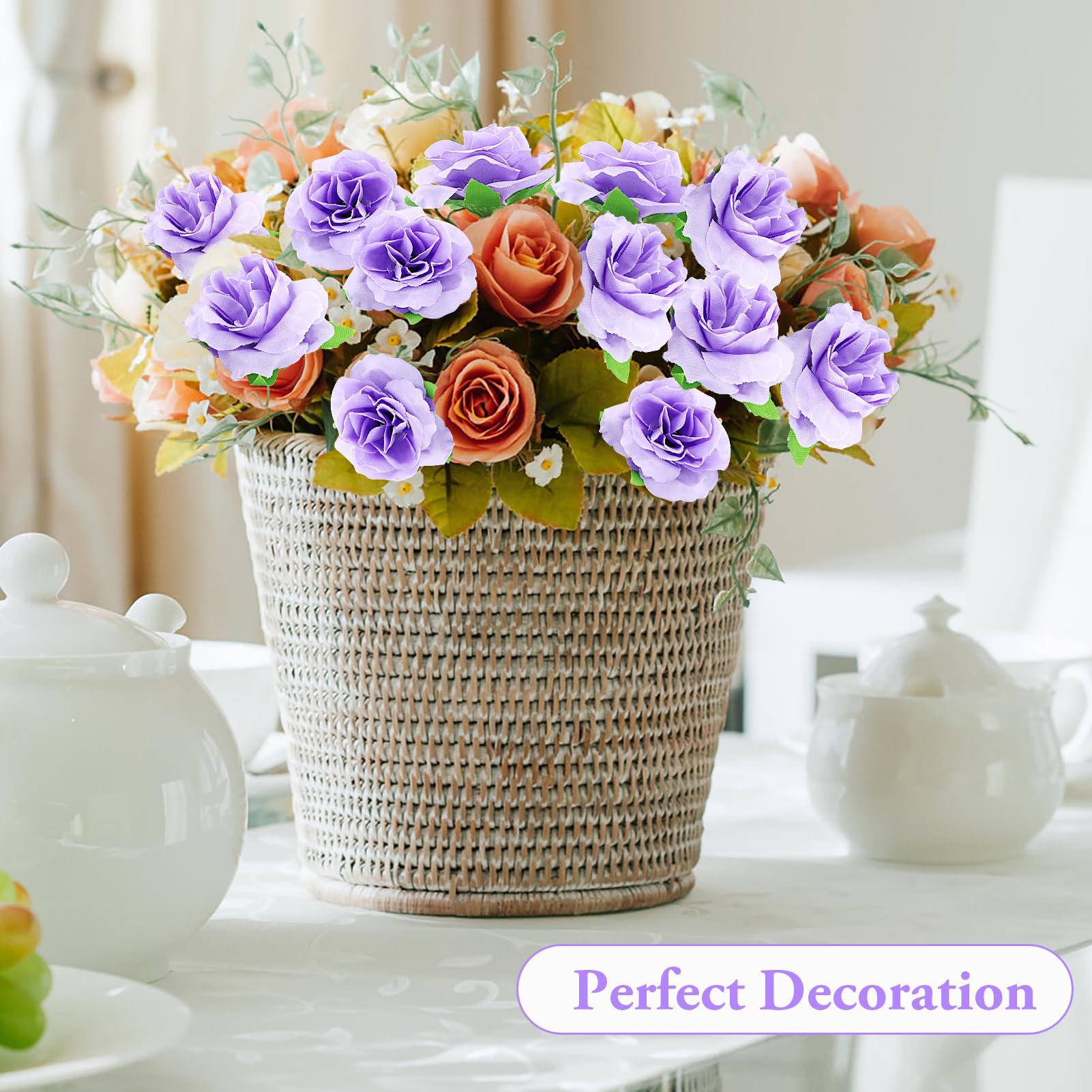 HXMJIED 50 Stück realistische künstliche lila Rosenblüten Köpfe für Hochzeit, Party, Album & Gartendekoration, Basteln