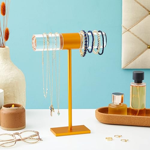 Miniatura 2 de Soporte de exhibición de joyería de barra en T de acrílico transparente y naranja (8 x 11 pulgadas)