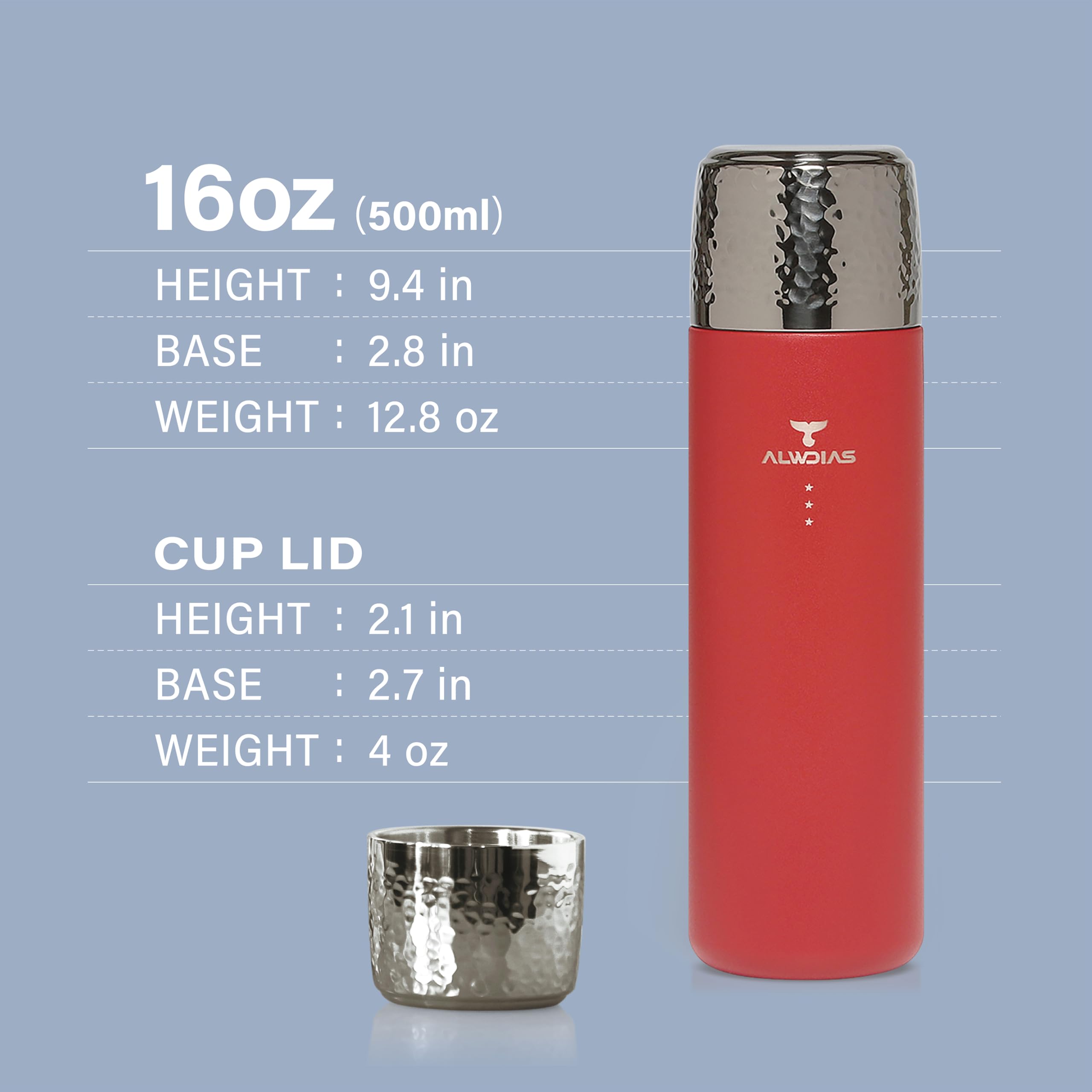 Thrista - Botella de agua de acero inoxidable 316 aislada al vacío, infusor de té de titanio, diseño compacto y a prueba de fugas, 479.1 g/500 ml, apertura con un solo toque para bebidas frías