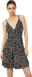 ترنديول فستان محبوك مرن بقبة مزدوجة الصدر منقوش باللون الاسود للنساء TWOSS21EL1554