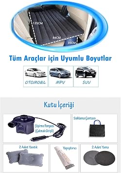 Araç İçi Şişme Yatak Elektrikli Pompa 2 Yastık Araba Yatağı