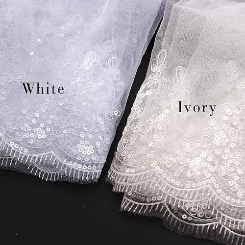 Miniatura 4 de Velo de novia de encaje de 2 niveles con brillo, velo de novia con lentejuelas, velos de encaje con peine floral accesorios para el cabello para