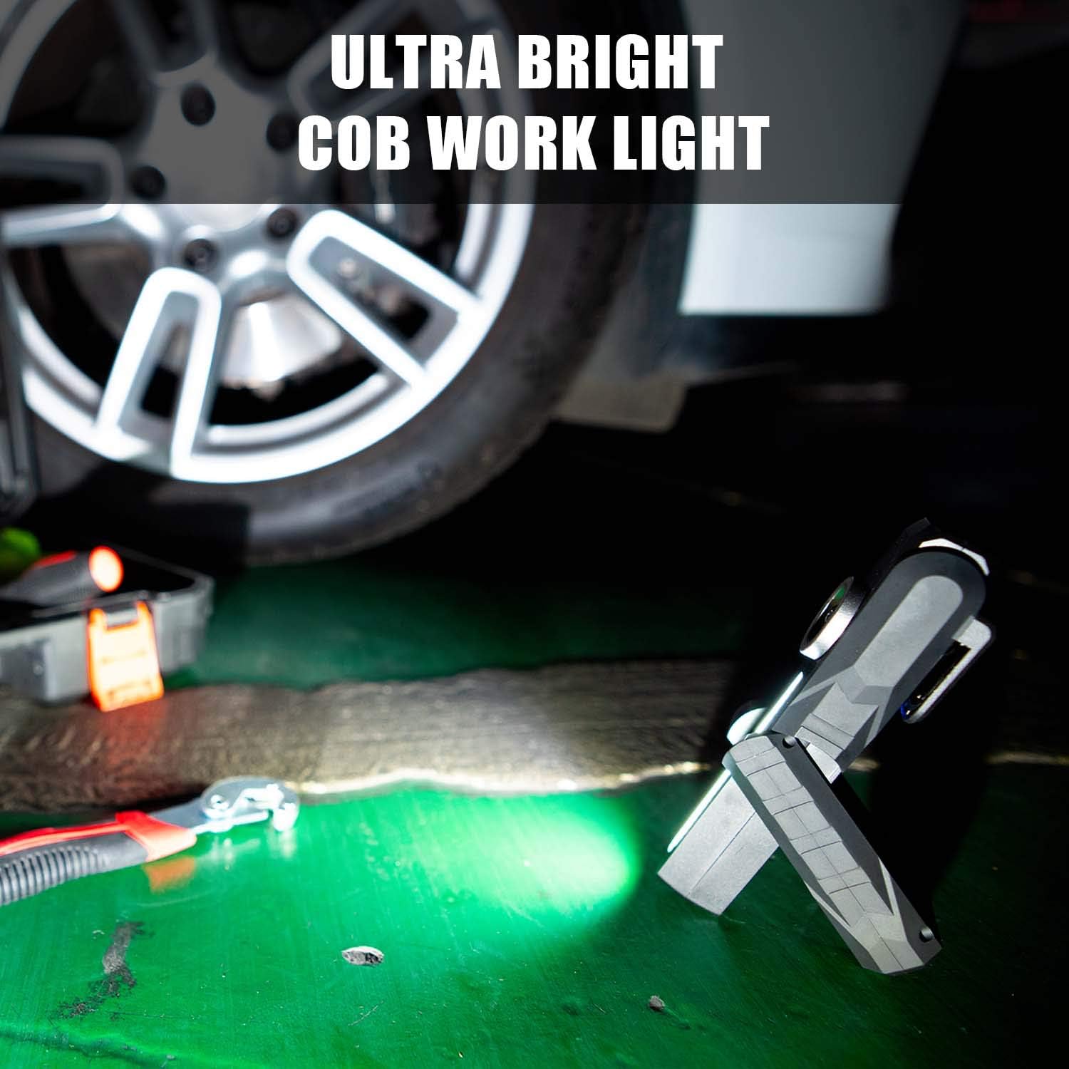 Led Work Light, 900LM COB Portable Rechargeable Work Lights, Magnetic Flashlight, 3 Modes Bright Mechanic Light with Magnetic Base, Clip, Hook for Car Repairing, Camping, Hiking, Outdoor, Emergency