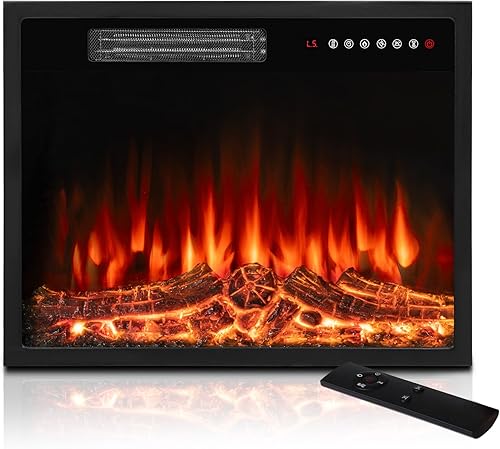 BOSSIN Chimenea eléctrica de 23 pulgadas con calentador de estufa para soporte de TV, llama realista LED, calentador de chimenea empotrado con