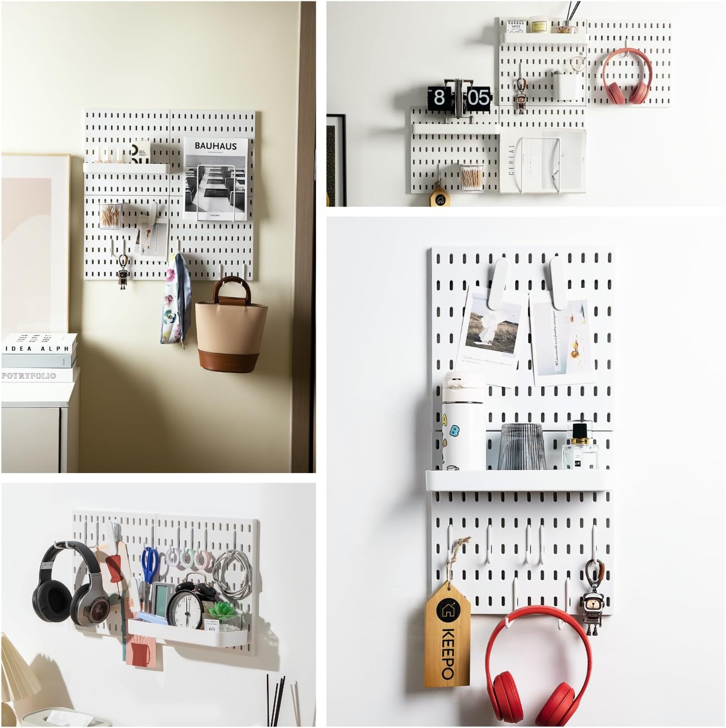 Pegboard Combination Kit with Modular Accessories, Wall Organizer for Gaming Setup, Crafts, and Ornament Display, Peg Board for Bedroom, Office, Home (White, 22″×11″)