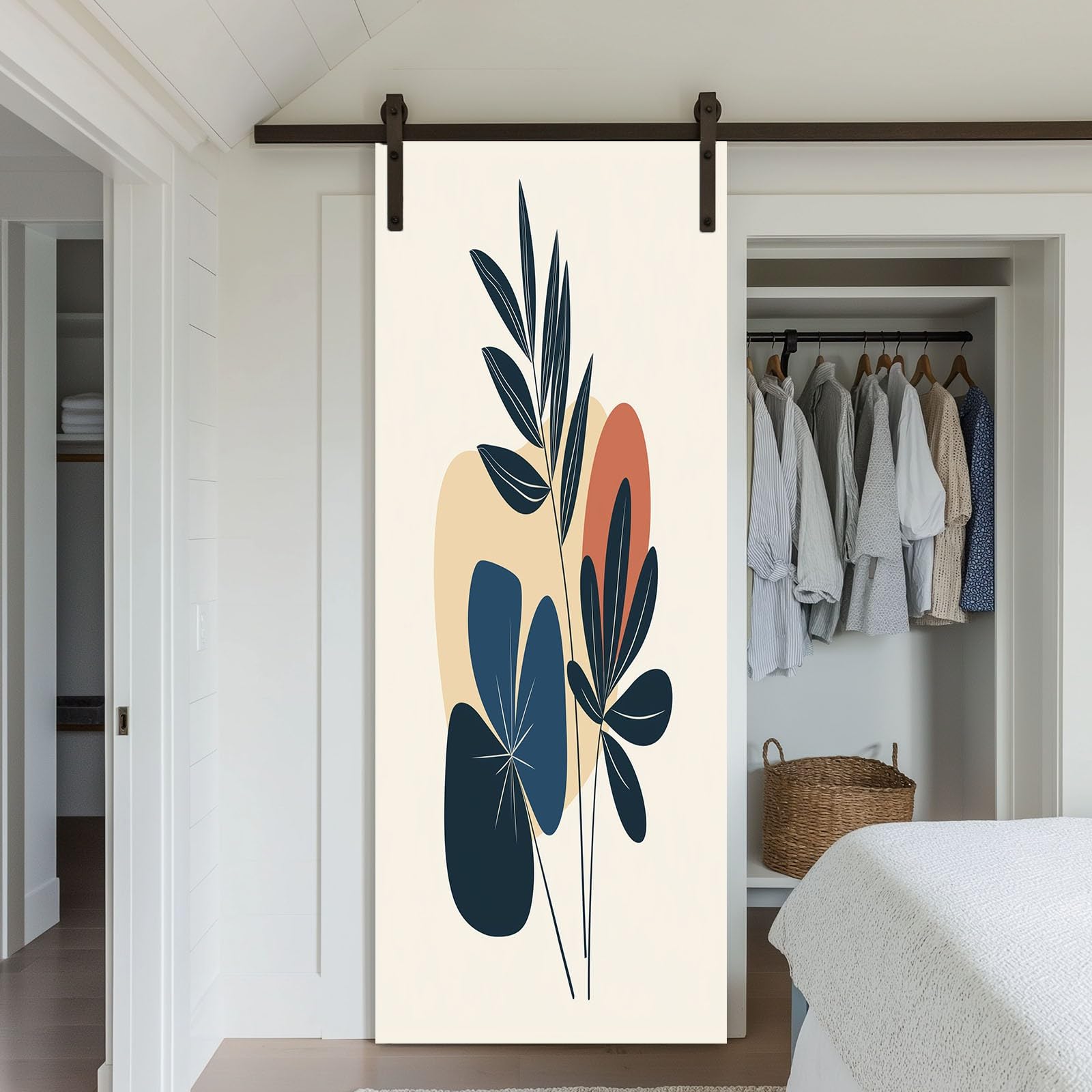 Tapeta na drzwi, samoprzylepna, abstrakcyjne liście roślin, plakat na drzwi, beżowa, fototapeta, folia na drzwi, do salonu, kuchni, sypialni, 95 x 215 cm (szer. x wys.), dekoracja 3D, naklejka na