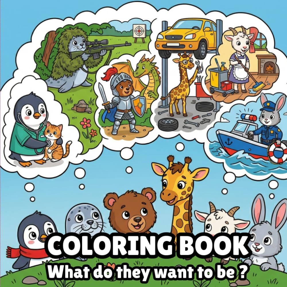 Coloring Book: What do they want to be ?: What career do these animals want to be in their fantasy world