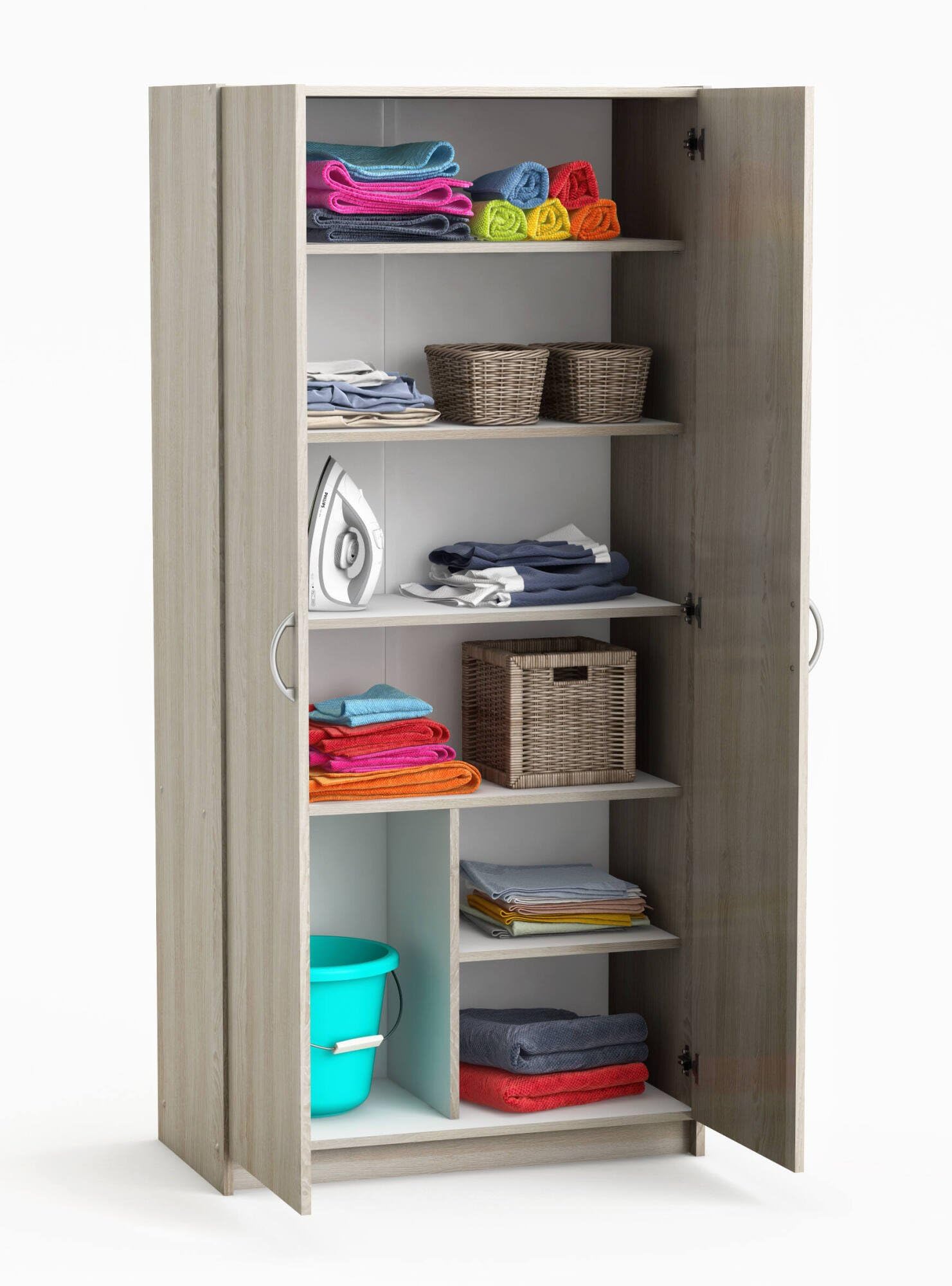 Dmora - Armadio Multiuso 2 Ante Meuse, Mobile Multifunzionale, Mobiletto scarpiera, Guardaroba Porta Scarpe, 80x41 h170 cm, Rovere