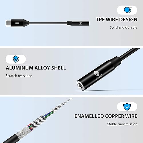 Vista 51 de Stouchi Adaptador de audio USB C a 0.138 in (2 paquetes) tipo C para auriculares tipo C, cable DAC de alta fidelidad para iPhone 17/16/15, Pixel