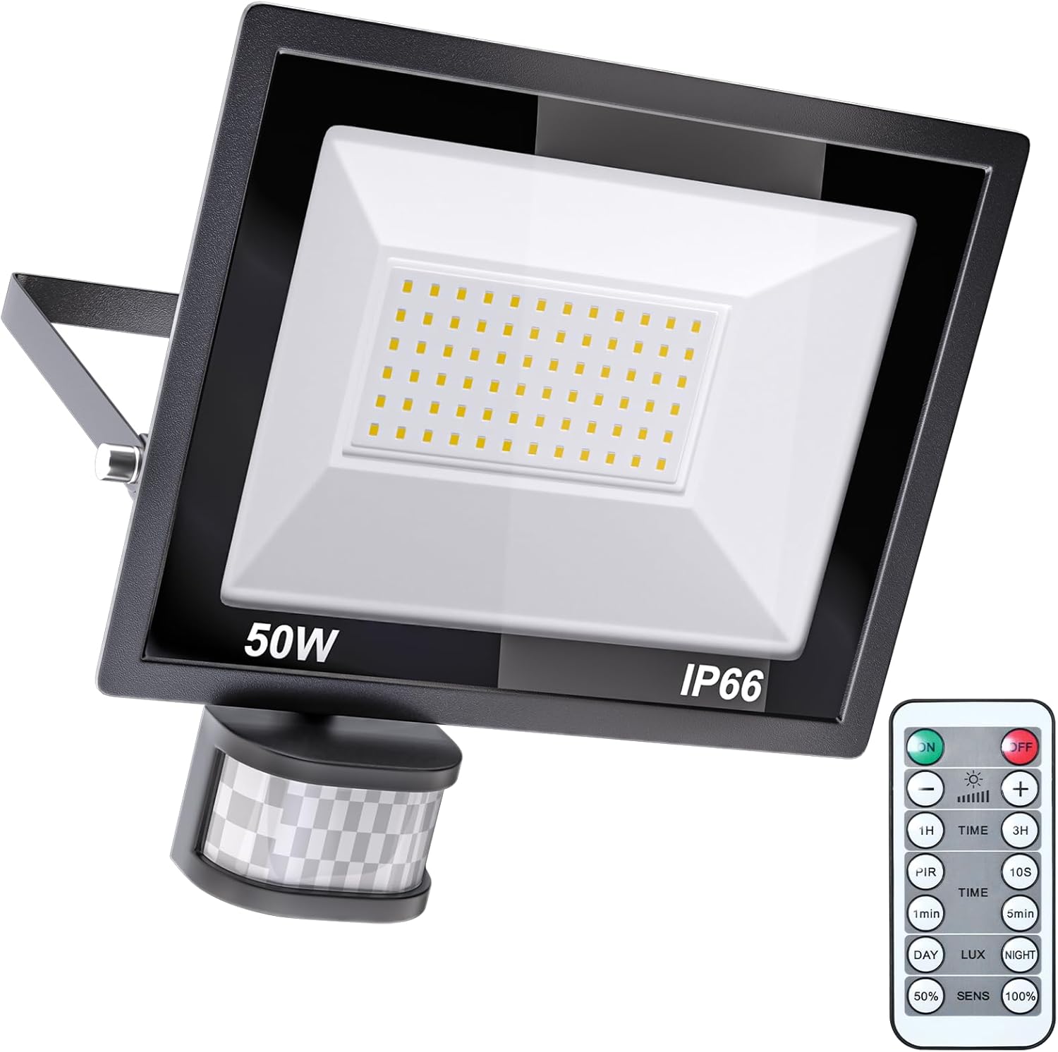 MIHEAL 50W Motion Sensor Outdoor Lights, 4500LM LED Security Lights Motion Sensor Light Outdoor, IP66Waterproof LED Flood Light, Remote Control, 3 Mode IP66 Exterior Floodlight for Yard