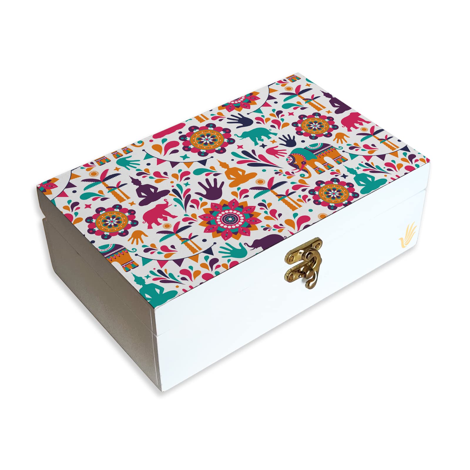 BRAHMA DESIGN Decorative Gift Box for Presents in India Design | Size 8" x 5" x 2.75" | Jewellery Box, Tarot Box, Vintage Box, Knick-knacks Storage Trunk Organiser, Gift Box for Packing
