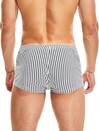 SEOBEAN Mens Sexy Low Rise Striped Boxer Trunks Shorts 10502