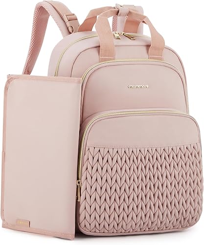 Miniatura 12 de mommore Mochila para pañales, elegante bolsa de viaje para bebé con bolsillos aislados, cambiador y correas para cochecito para niños pequeños