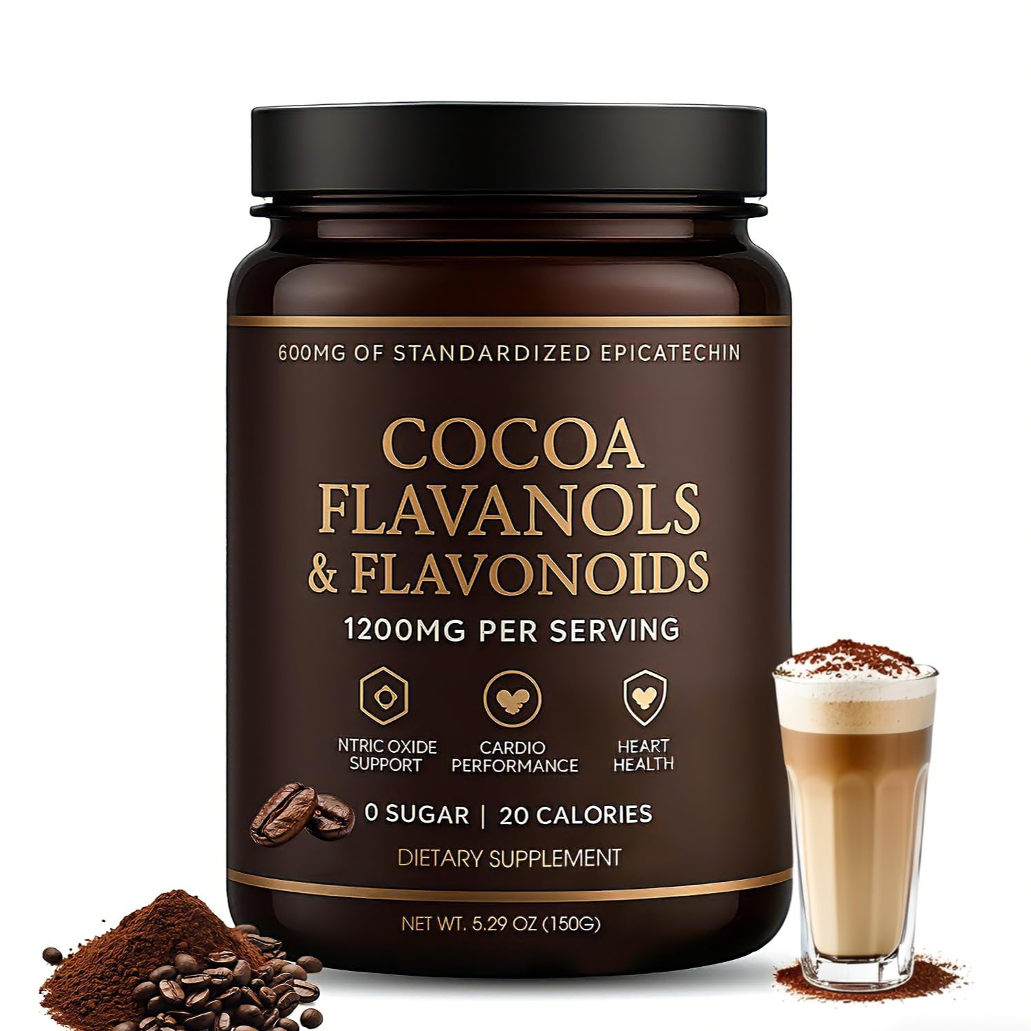 High-Flavanol Cocoa Powder Supplement –Rich in Natural Cocoa Flavonoids & Epicatechin Blend, Vegan, Non-GMO, No Sugar Added, Supports Daily Vitality & Heart Health, 5.29 oz (2)