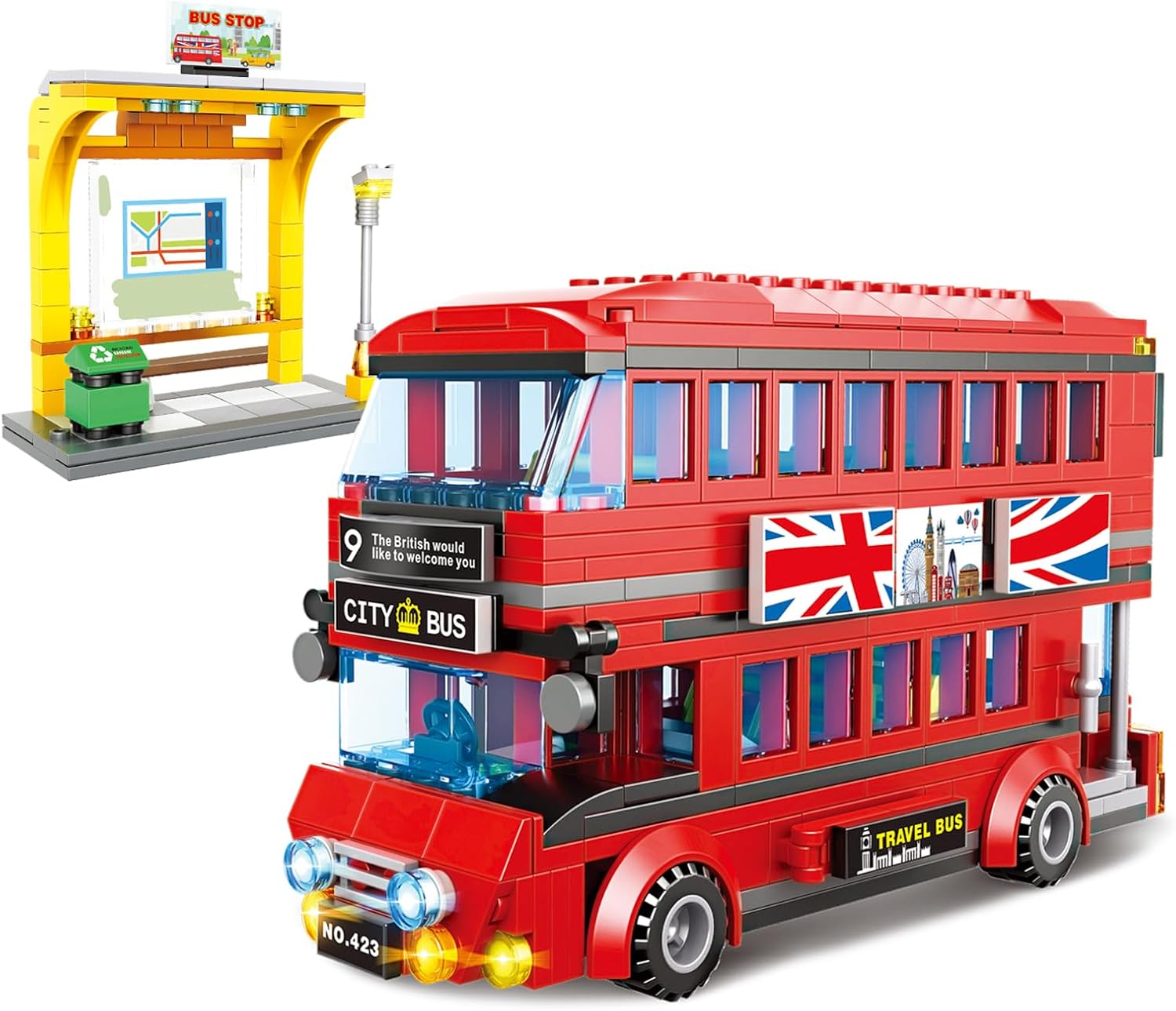 City London Bus Station Building Blocks Set, Double Deckers London Travel Bus and Bus Station, Best Learning Roleplay STEM Bricks Play Toys Gift for Boys Girls Aged 6-12 (458 Pcs)