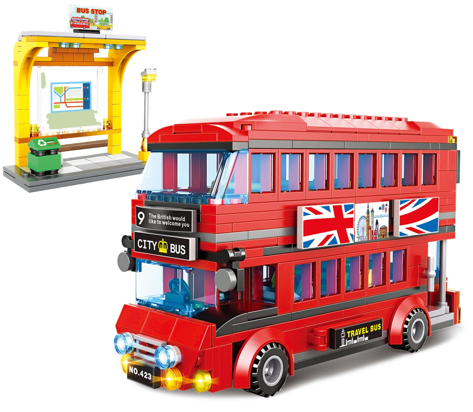 City London Bus Station Building Blocks Set, Double Deckers London Travel Bus and Bus Station, Best Learning Roleplay STEM Bricks Play Toys Gift for Boys Girls Aged 6-12 (458 Pcs)