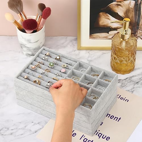 Miniatura 6 de Fixwal Juego de 4 organizadores de joyas de 9 pulgadas, bandejas de joyería para cajones, apilables, divididas y perfectas para anillos, collares,
