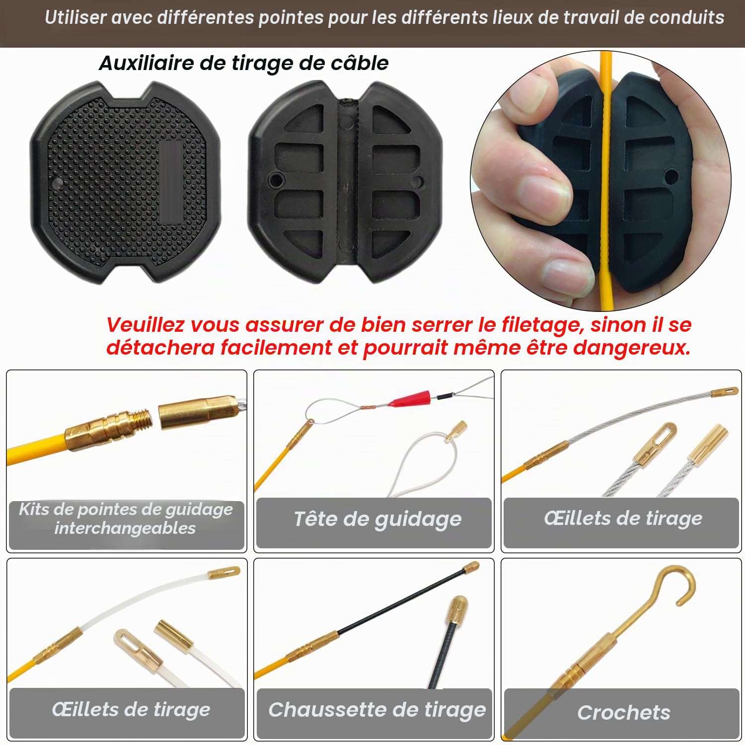 Tire Fil Aiguille Electricien 30M CâBle De Traction En fibre de verre Aide à La RéTraction De Ruban De Poisson Pour CâBle Avec Boîtier Poignée 4mm Tire Fil Electrique Solide pour Travaux électriques