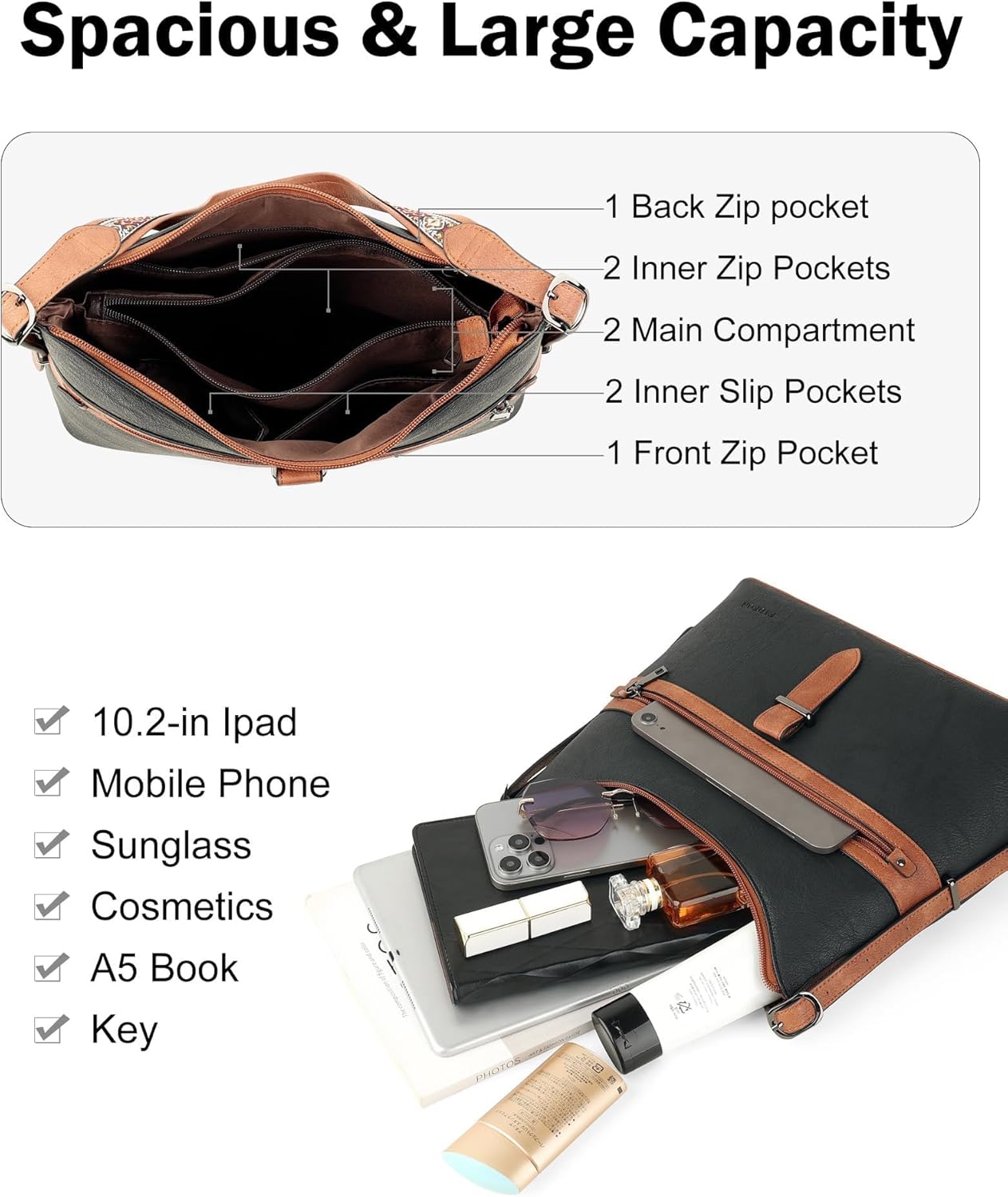 FADEON Womens Purses and Handbags, Designer Leather Crossbody Bags, Ladies Hobo Shoulder Bag with 2 Adjustable Strap - Image 6